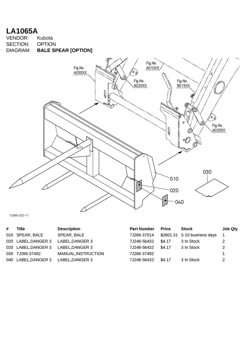KUBOTA LA1065A FRONT LOADER ILLUSTRATED PARTS LIST MANUAL - WIRE BOUND - COVERS