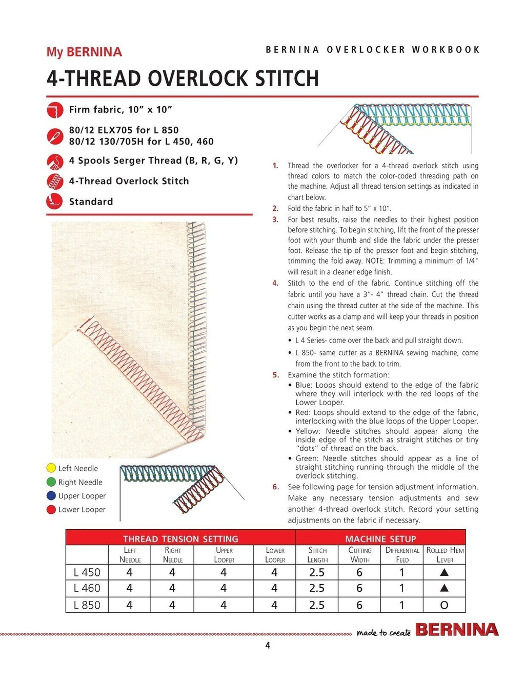 BERNINA Overlocker Workbook Basic Serger Use L 450 460 850 - COVERS - WIRE BOUND