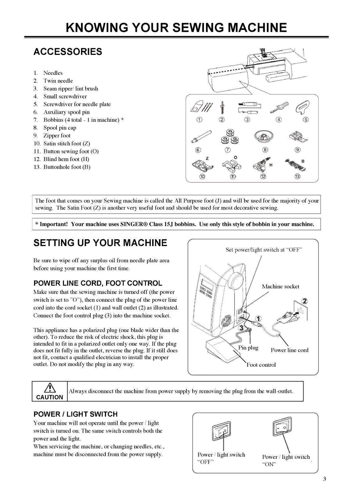 SINGER SC220 Sewing Machine User Manual Operation Guide [DURABLE WIRE BINDING]