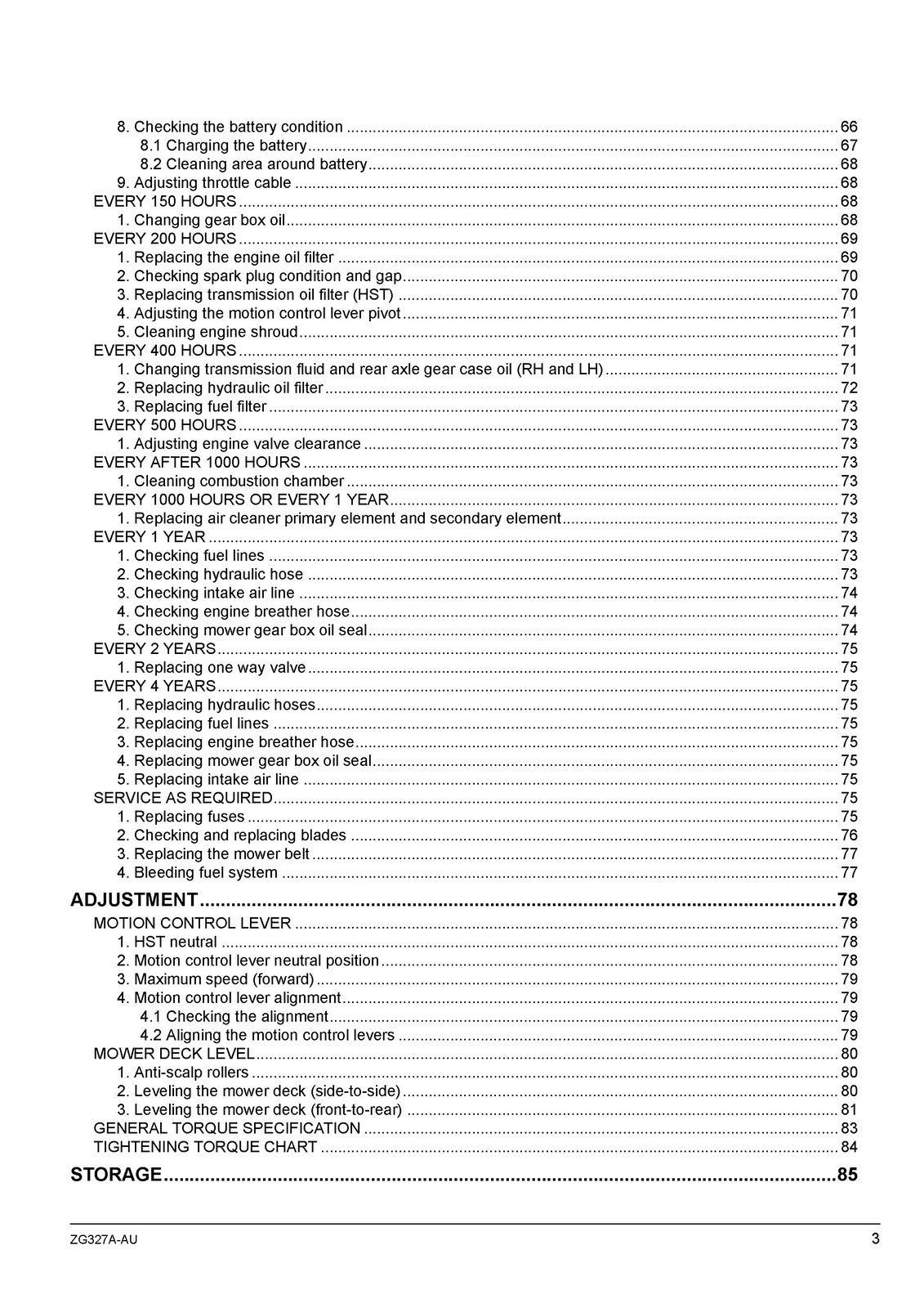 KUBOTA ZG327A-AU ZERO TURN MOWER OPERATORS MANUAL- WIRE BOUND - TOUGH COVERS