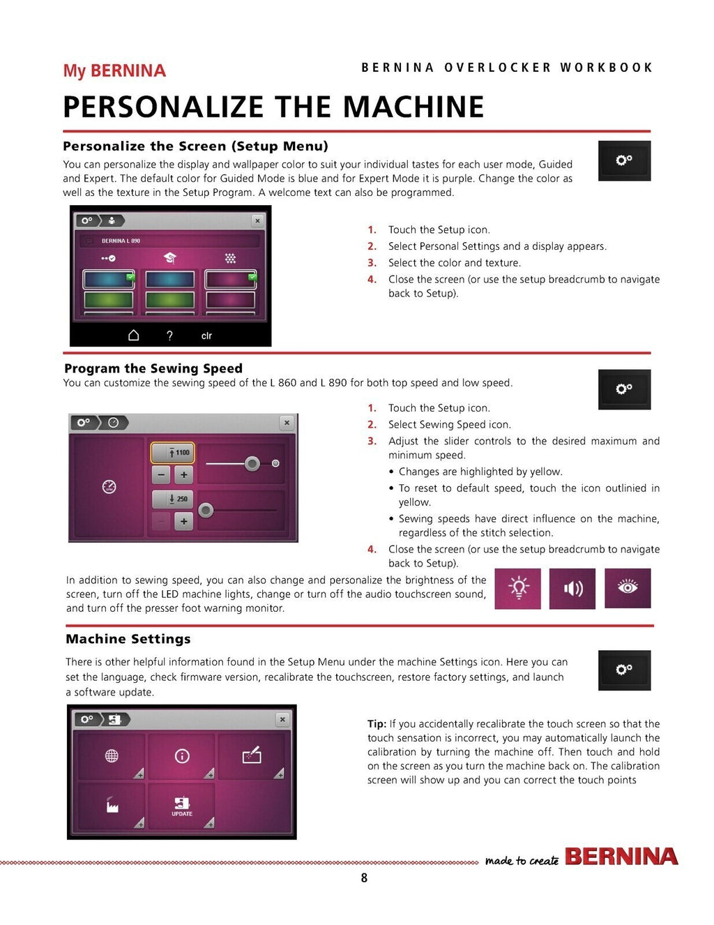 BERNINA Workbook 1 Serger Use for Overlocker L 860 890: WIRE BOUND, TOUGH COVERS