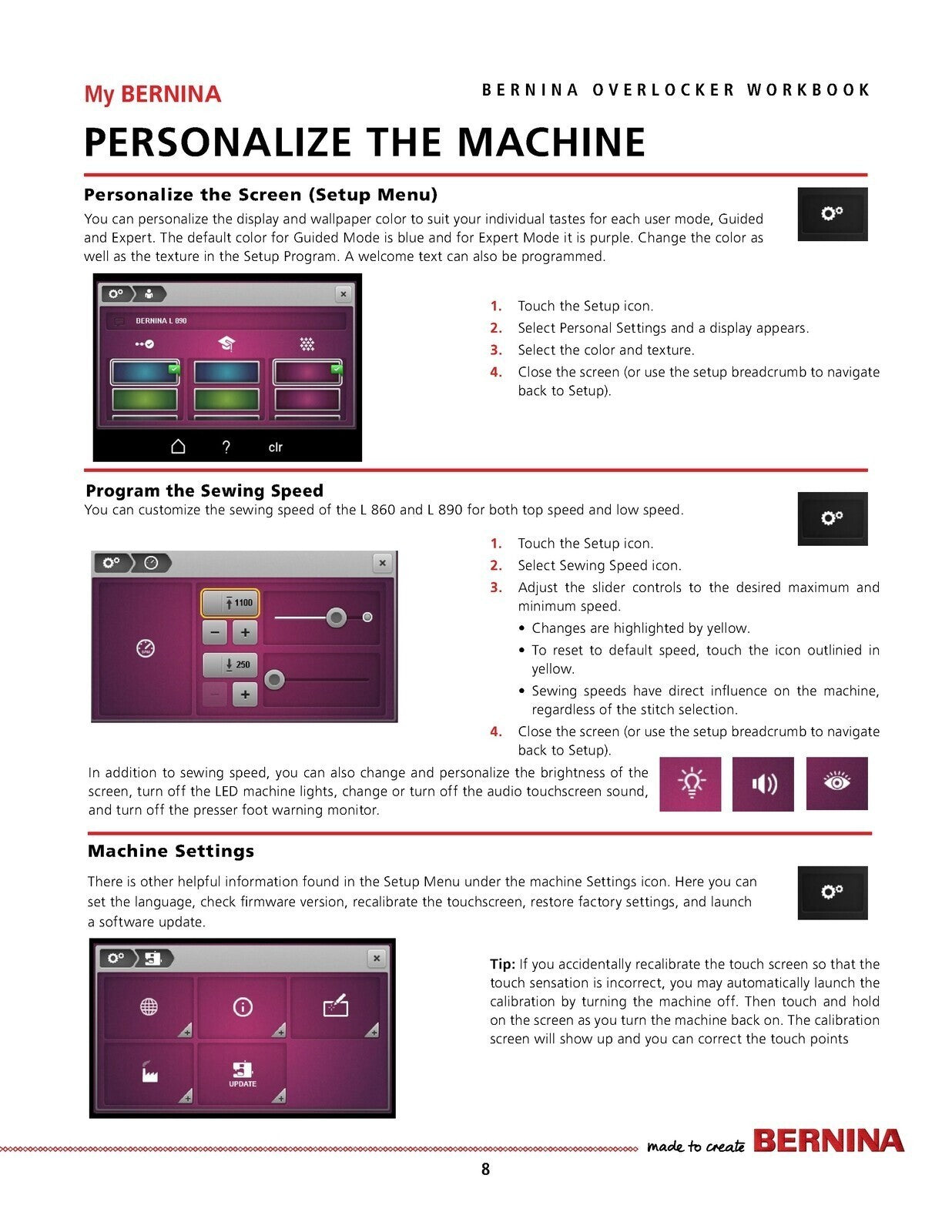 BERNINA Workbook 1 Serger Use for Overlocker L 860 890: WIRE BOUND, TOUGH COVERS