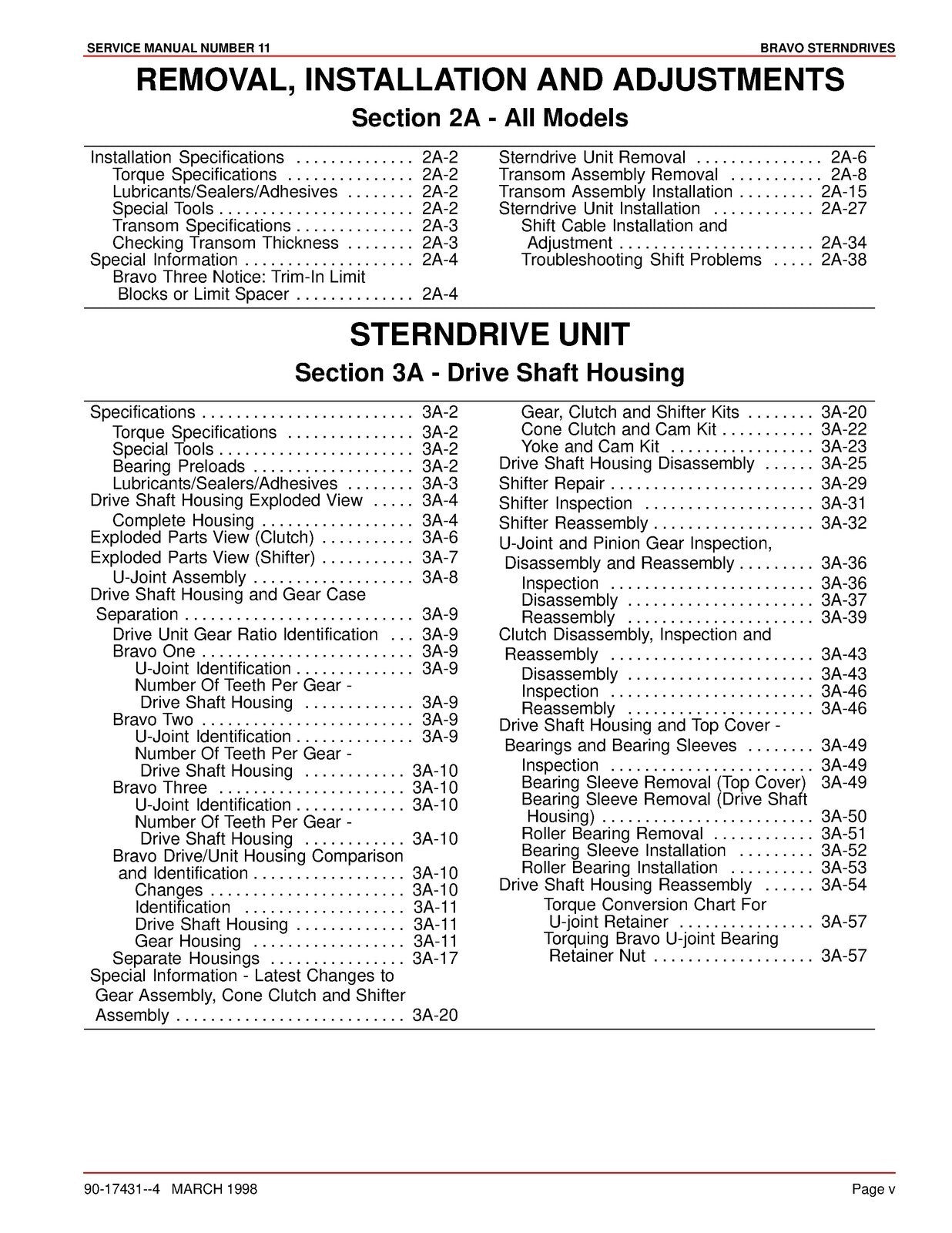 MERCURY MERCRUISER SERVICE MANUAL NO. 11 BRAVO STERNDRIVES - WIRE BOUND - COVERS