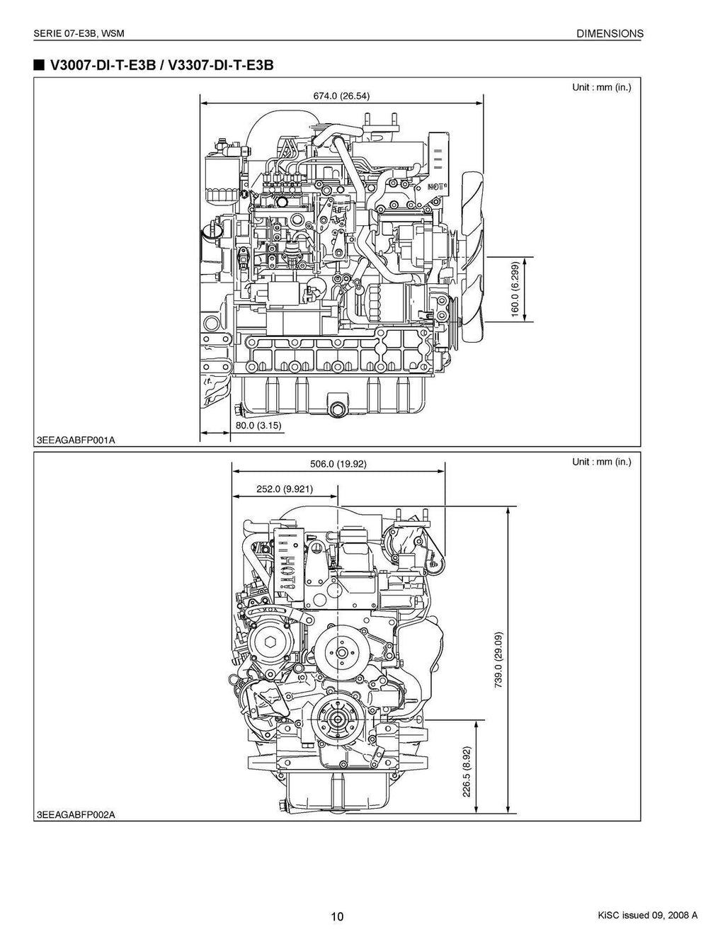 KUBOTA 07-E3B DIESEL ENGINE WORKSHOP MANUAL. STEEL WIRE BOUND, PROTECTIVE COVERS