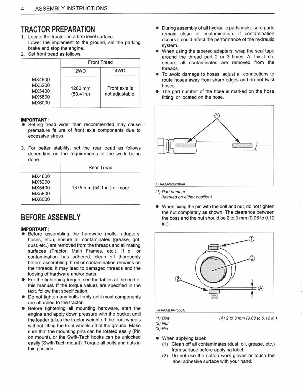 KUBOTA LA1065A Assembly Instructions Manual - STEEL WIRE BOUND - TOUGH COVERS