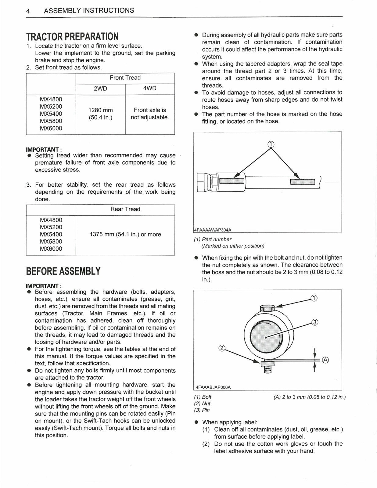 KUBOTA LA1065A Assembly Instructions Manual - STEEL WIRE BOUND - TOUGH COVERS
