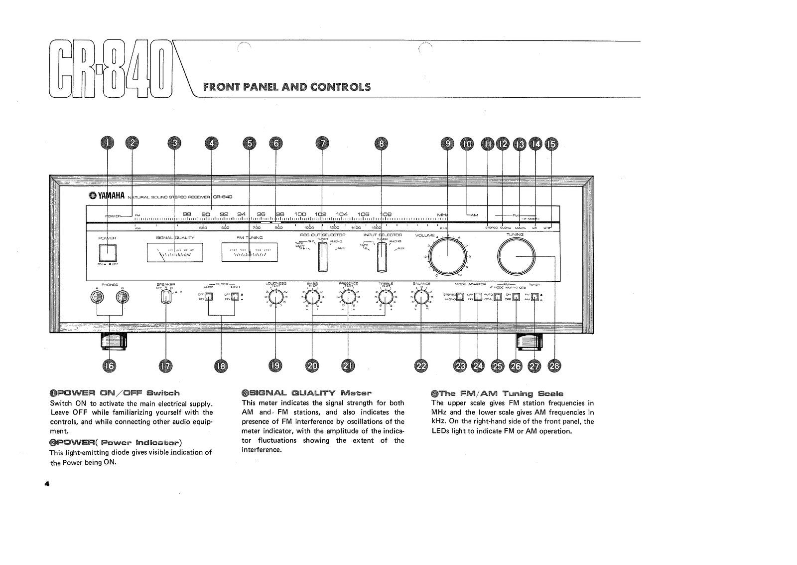 YAMAHA CR-840 OWNERS MANUAL - STEEL WIRE BOUND - PROTECTIVE COVERS