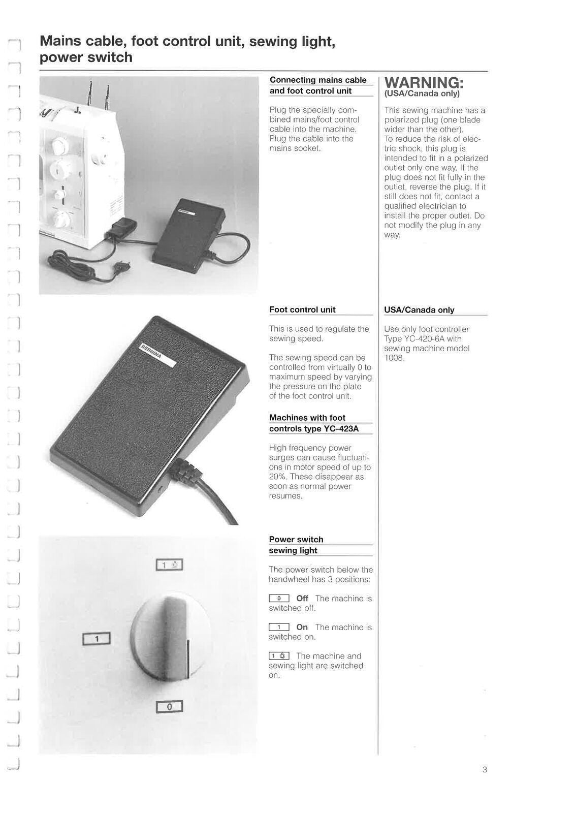 BERNINA 1008 Sewing Machine User Manual Owners Instruction Guide COLOR COPY
