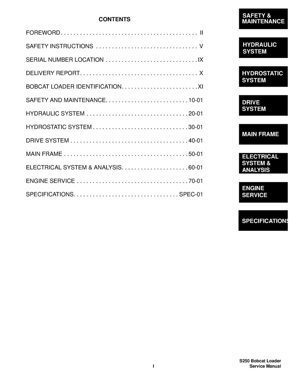 BOBCAT S250 TURBO HIGH FLOW SERVICE MANUAL - WIRE BOUND - TOUGH COVERS