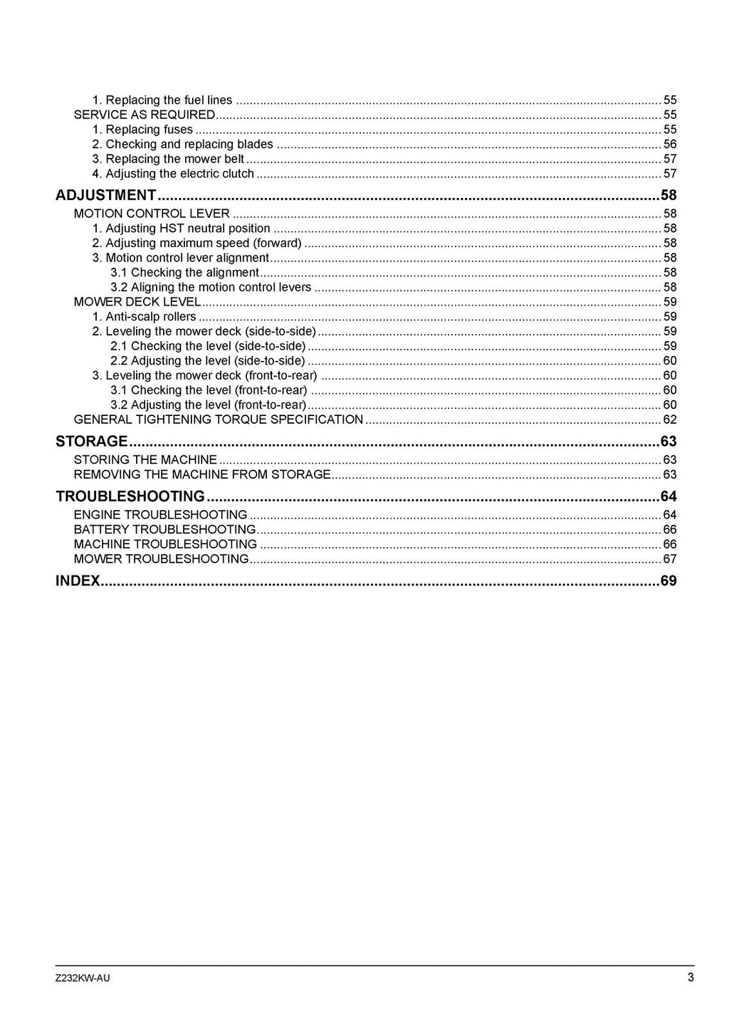 KUBOTA Z232KW-AU ZERO TURN MOWER OPERATORS MANUAL - WIRE BOUND - TOUGH COVERS