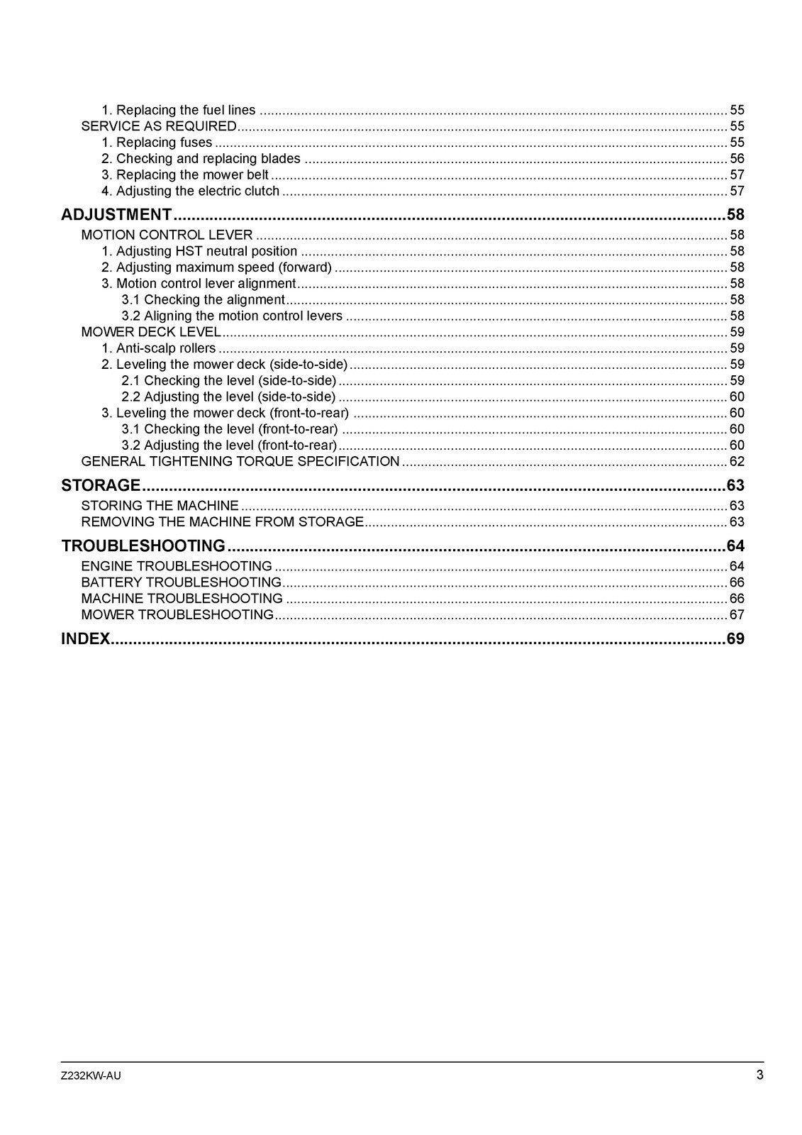 KUBOTA Z232KW-AU ZERO TURN MOWER OPERATORS MANUAL - WIRE BOUND - TOUGH COVERS