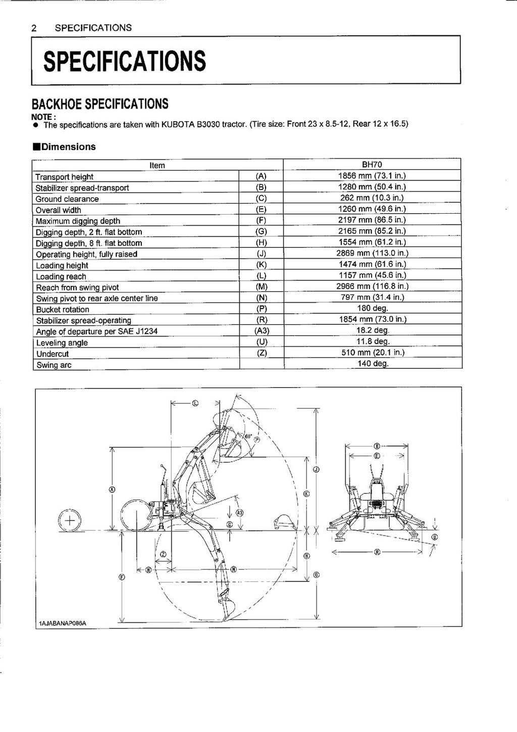 KUBOTA BH70 Backhoe Operators Manual - STEEL WIRE BOUND - PROTECTIVE COVERS