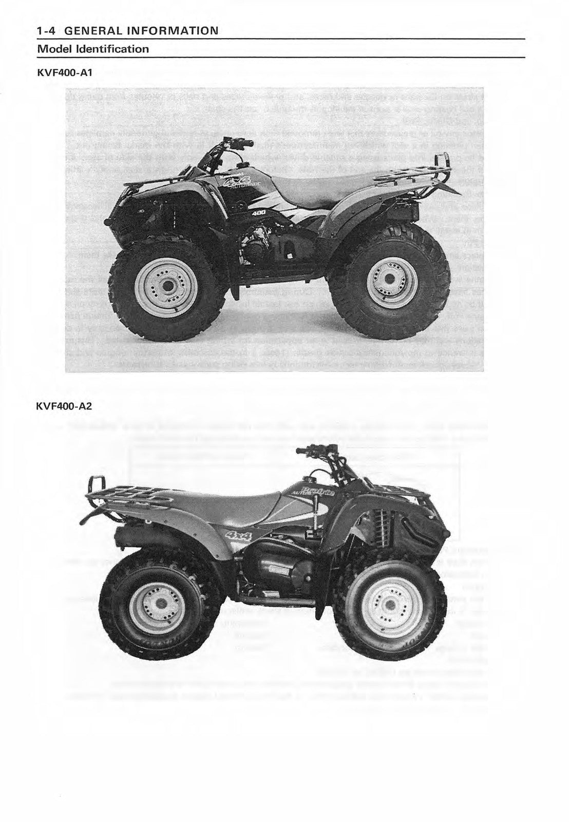 KAWASAKI Prairie 400 4X4 All Terrain Vehicle Service Manual - WIRE BOUND
