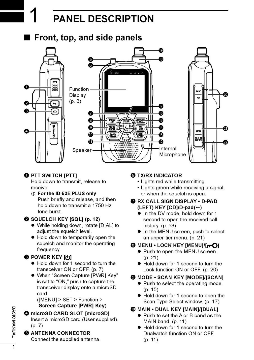 ICOM TRANSCEIVER ID-52A PLUS ID-52E PLUS BASIC MANUAL - WIRE BOUND, TOUGH COVERS
