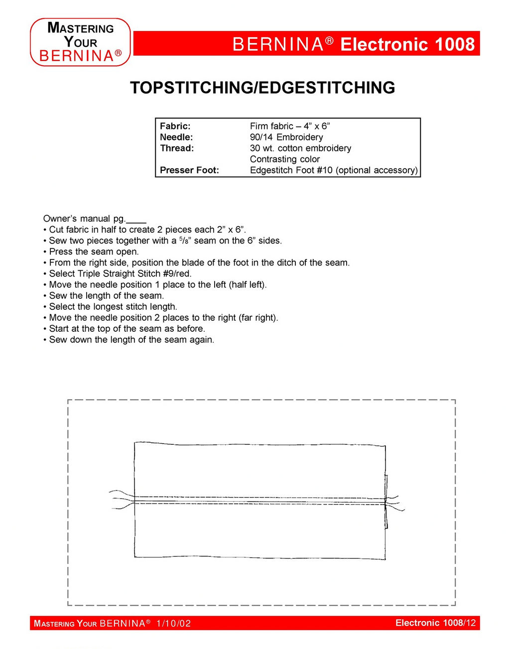 BERNINA 1008 Mastery Owners Workbook Manual - WIRE BOUND - TOUGH COVERS