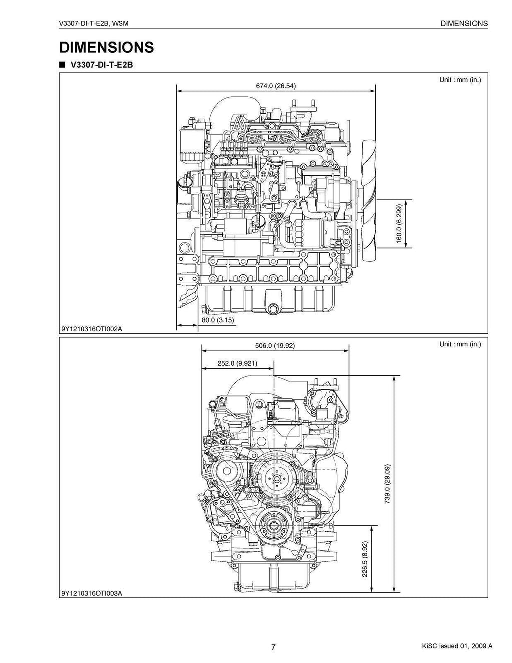 KUBOTA V3307 DIESEL ENGINE V3307-DI-T-E2B WORKSHOP MANUAL - STEEL  BOUND, COVERS