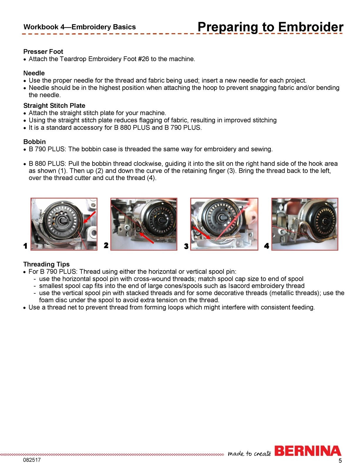 BERNINA Embroidery Workbook Addendum for B880 B790 PLUS - WIRE BOUND - COVERS