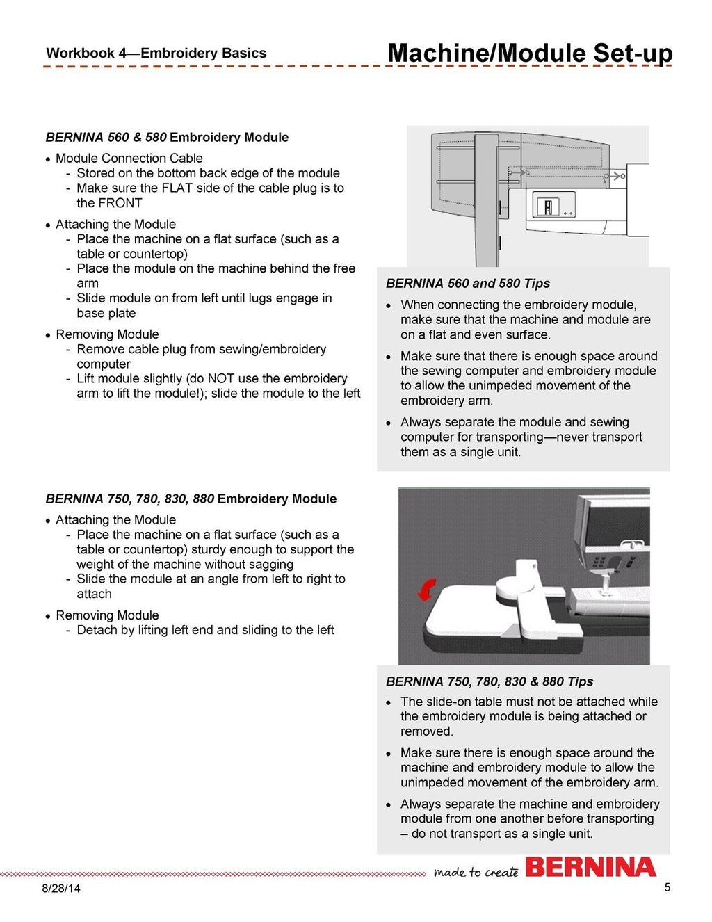 BERNINA Embroidery Machine Basics Workbook 340 Chic 7 560 580 758 780 830 880
