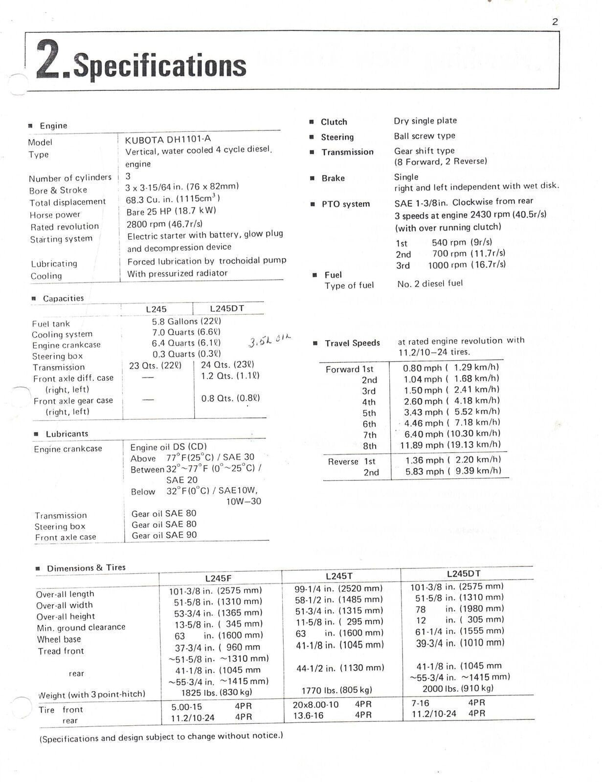 KUBOTA L245 L245DT TRACTOR OPERATORS MANUAL, STEEL WIRE BOUND, PROTECTIVE COVERS