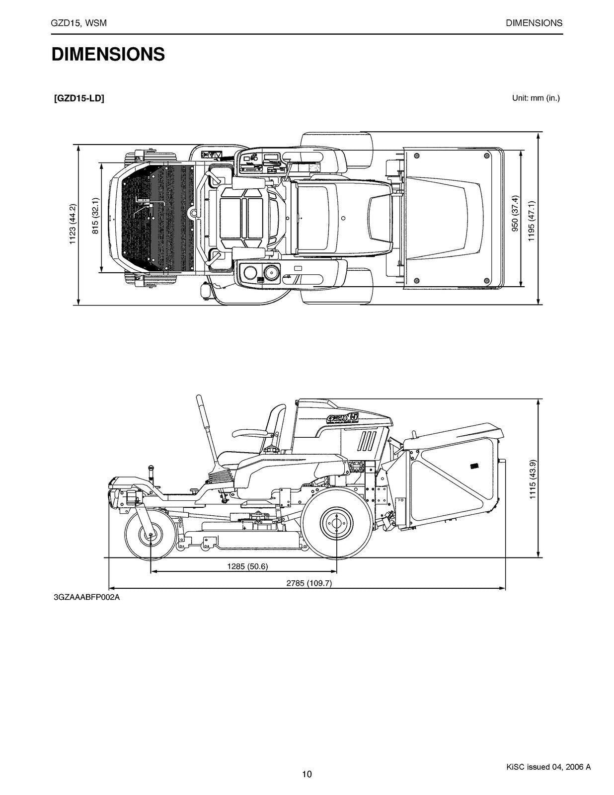 KUBOTA GZD15 RIDING MOWER WORKSHOP MANUAL - STEEL WIRE BOUND - PROTECTIVE COVERS