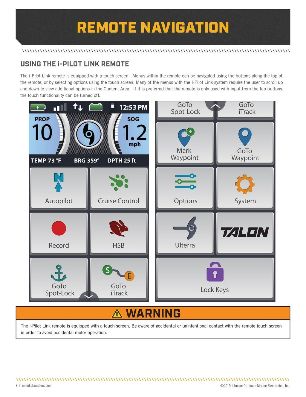 MINN KOTA  i-Pilot Link BlueTooth Owners Manual - WIRE BOUND - TOUGH COVERS