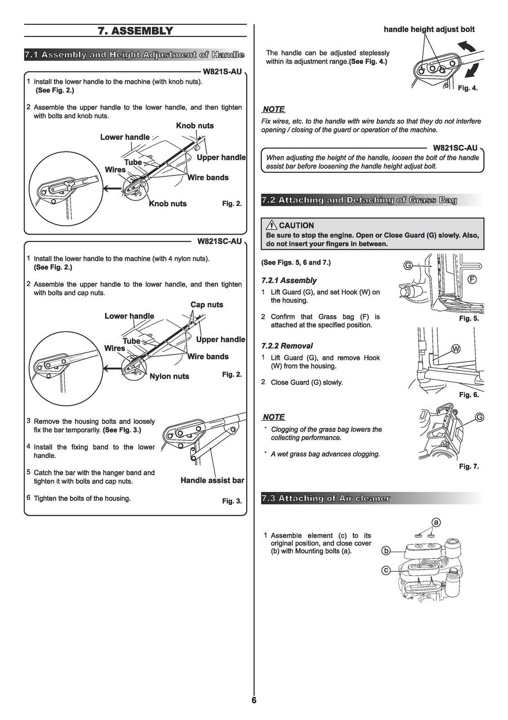 KUBOTA W821S W821SC Walk Behind Mower User Manual - WIRE BOUND - TOUGH COVERS