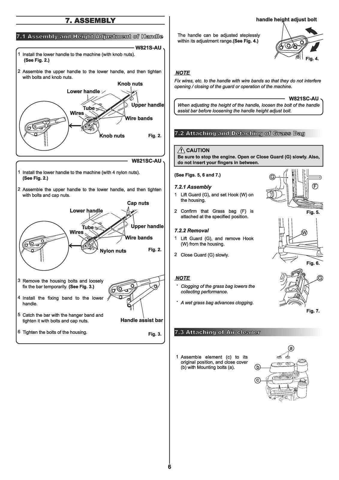 KUBOTA W821S W821SC Walk Behind Mower User Manual - WIRE BOUND - TOUGH COVERS