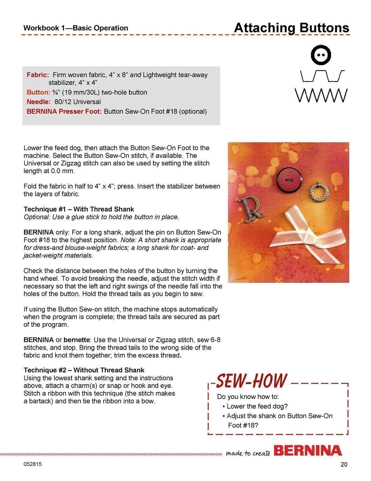 My Bernina Sewing Machine Workbook 1: Basic Operation (for ALL Bernina Models)