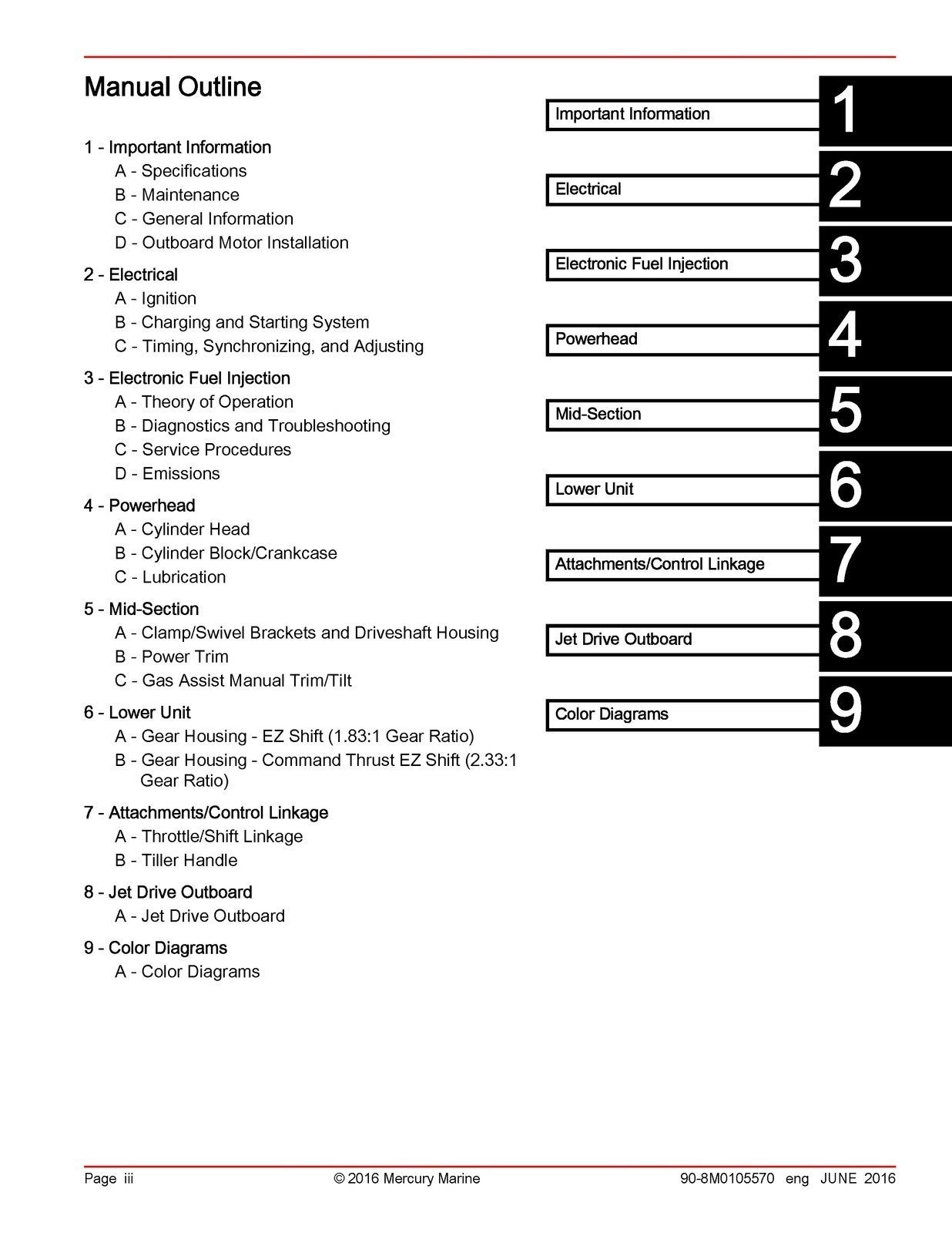 MERCURY 40 50 60 SEAPRO JET FOURSTROKE EFI SERVICE MANUAL, COVERS, BIND, FOLDOUT