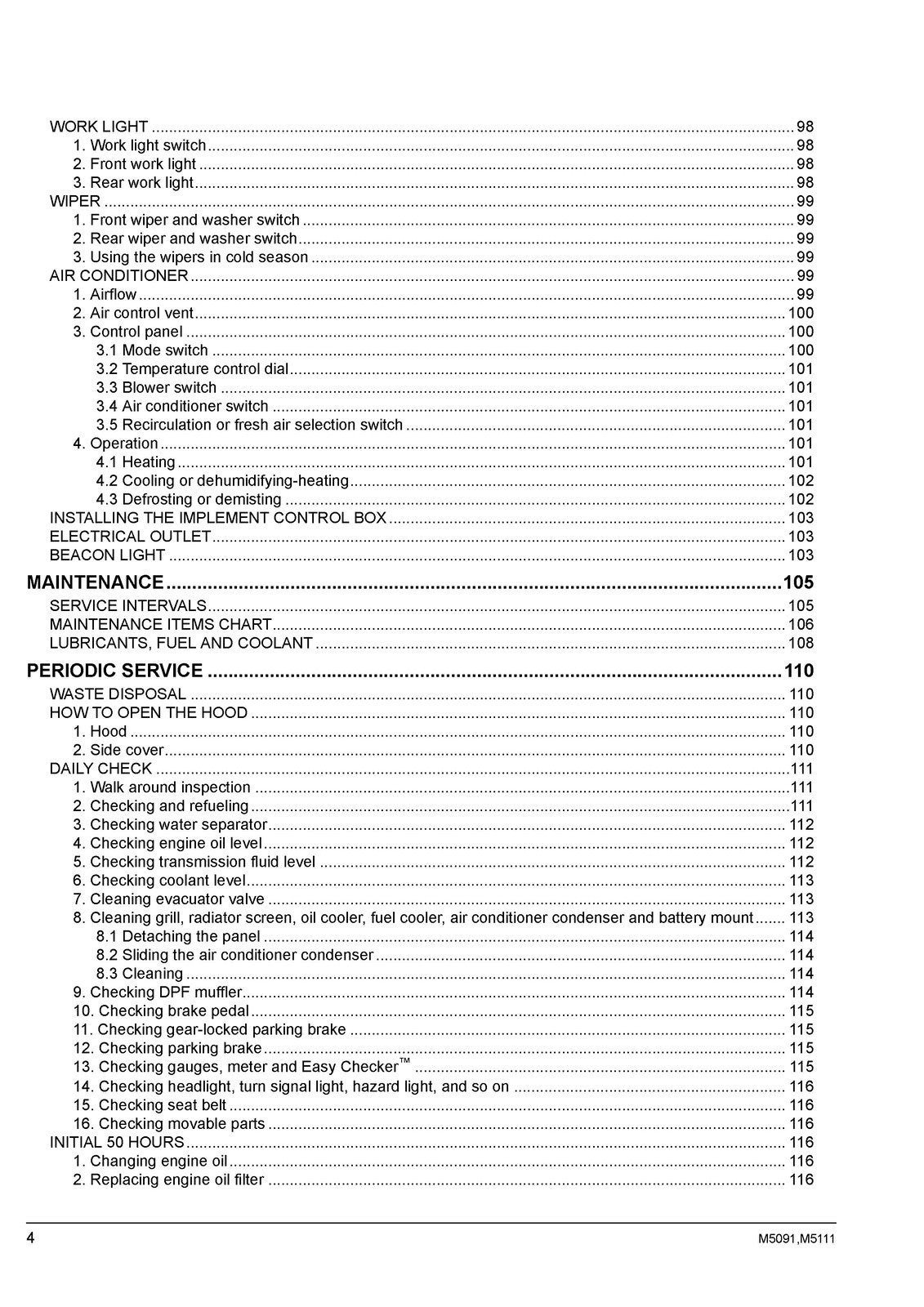 KUBOTA M5091 M5111 TRACTOR OPERATORS MANUAL - STEEL WIRE BOUND - TOUGH COVERS