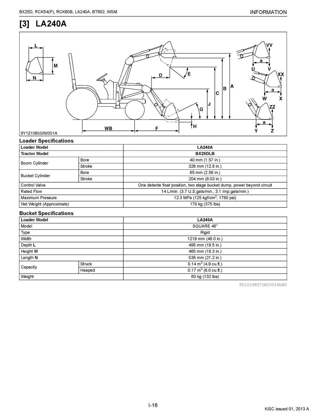 KUBOTA BX25D RCK54 RCK54P RCK60B LA240A BT602 TRACTOR WORKSHOP MANUAL - FOLDOUTS