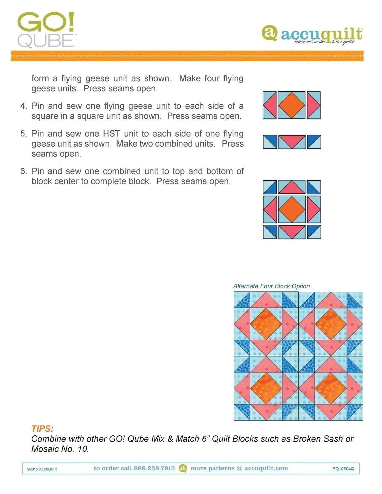 AccuQuilt Go! Qube Manual 6" 3-in-1: BLOCK, CORNERS & ANGLES, 431 PG, Wire Bound