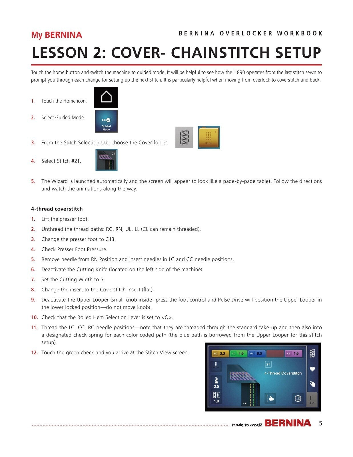 BERNINA Mastery Workbook 2 Overlocker L 890 Coverstitch Chainstitch Combo Stitch