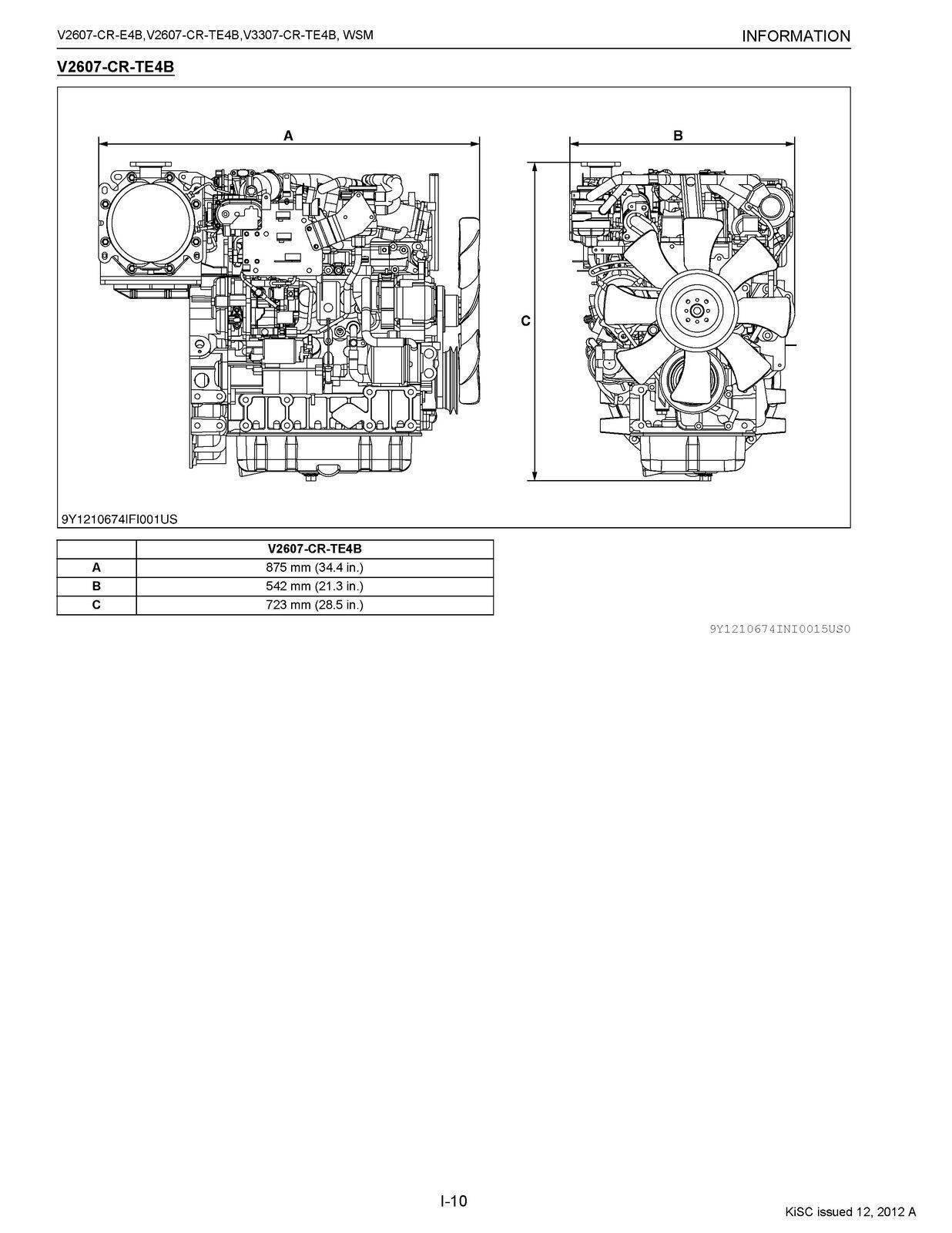 KUBOTA DIESEL ENGINE V2607-CR-E4-B V2607-CR-TE4B V3307 WORKSHOP MANUAL WSM