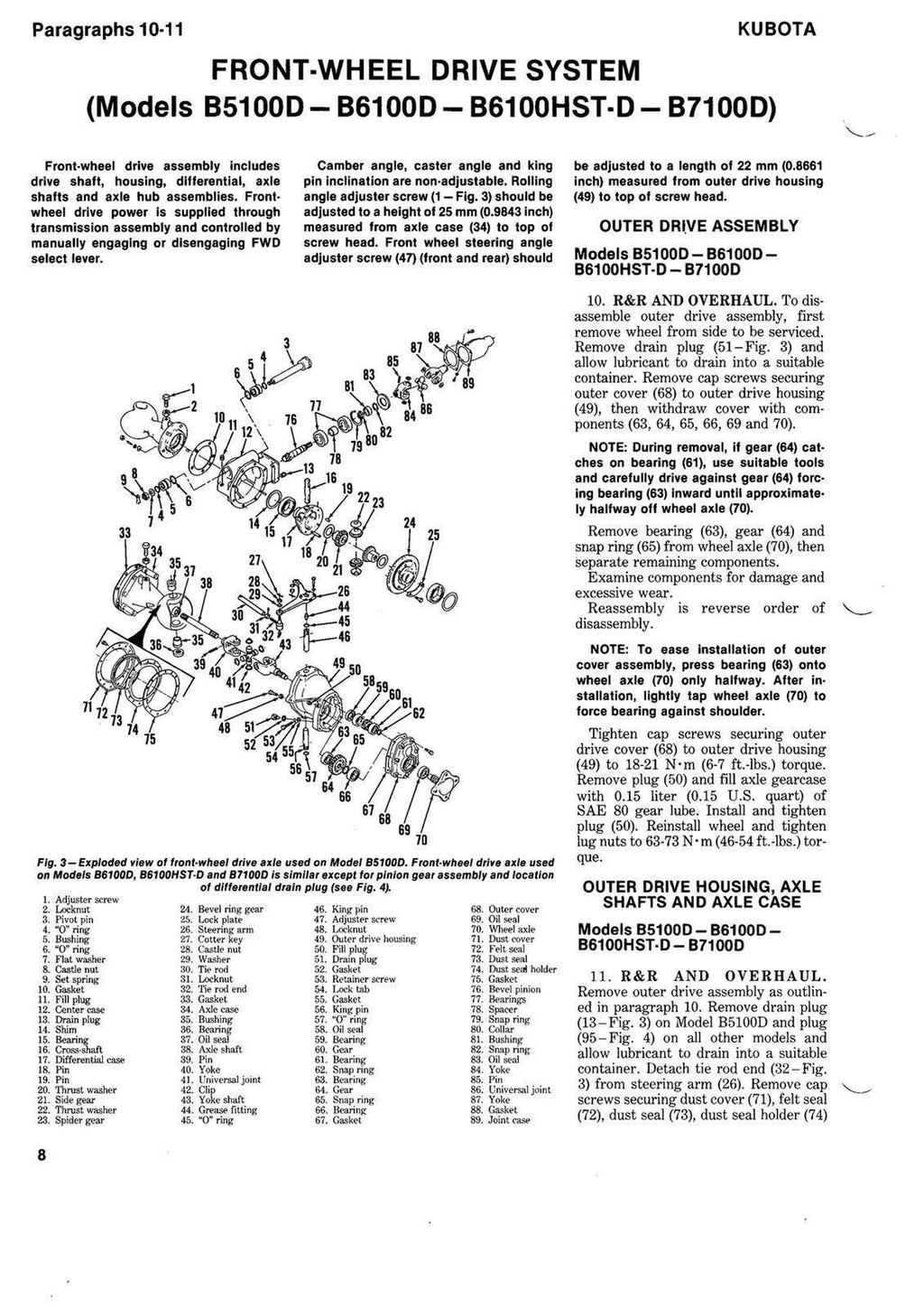 KUBOTA B5100D/E B6100D/E B6100HST-D/E B7100D B7100HST-D/E WORKSHOP MANUAL