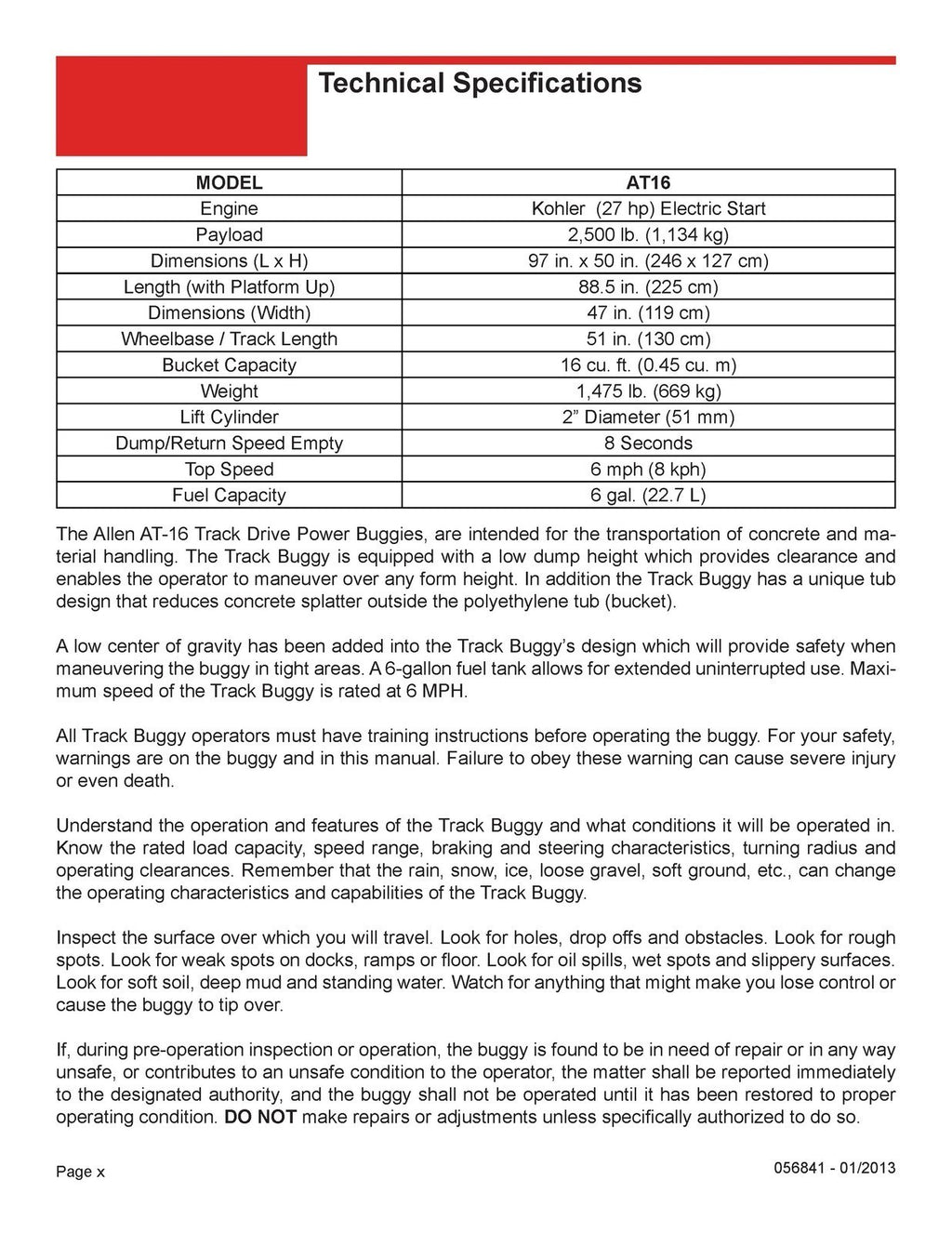 ALLEN AT-16 Track Buggy Operations & Parts Manual - WIRE BOUND - TOUGH COVERS