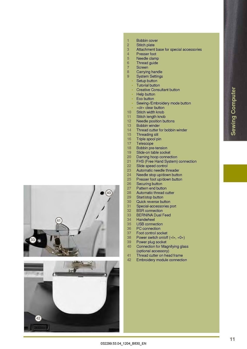 BERNINA 830 Sewing Machine User Manual  Owners Instruction Guide