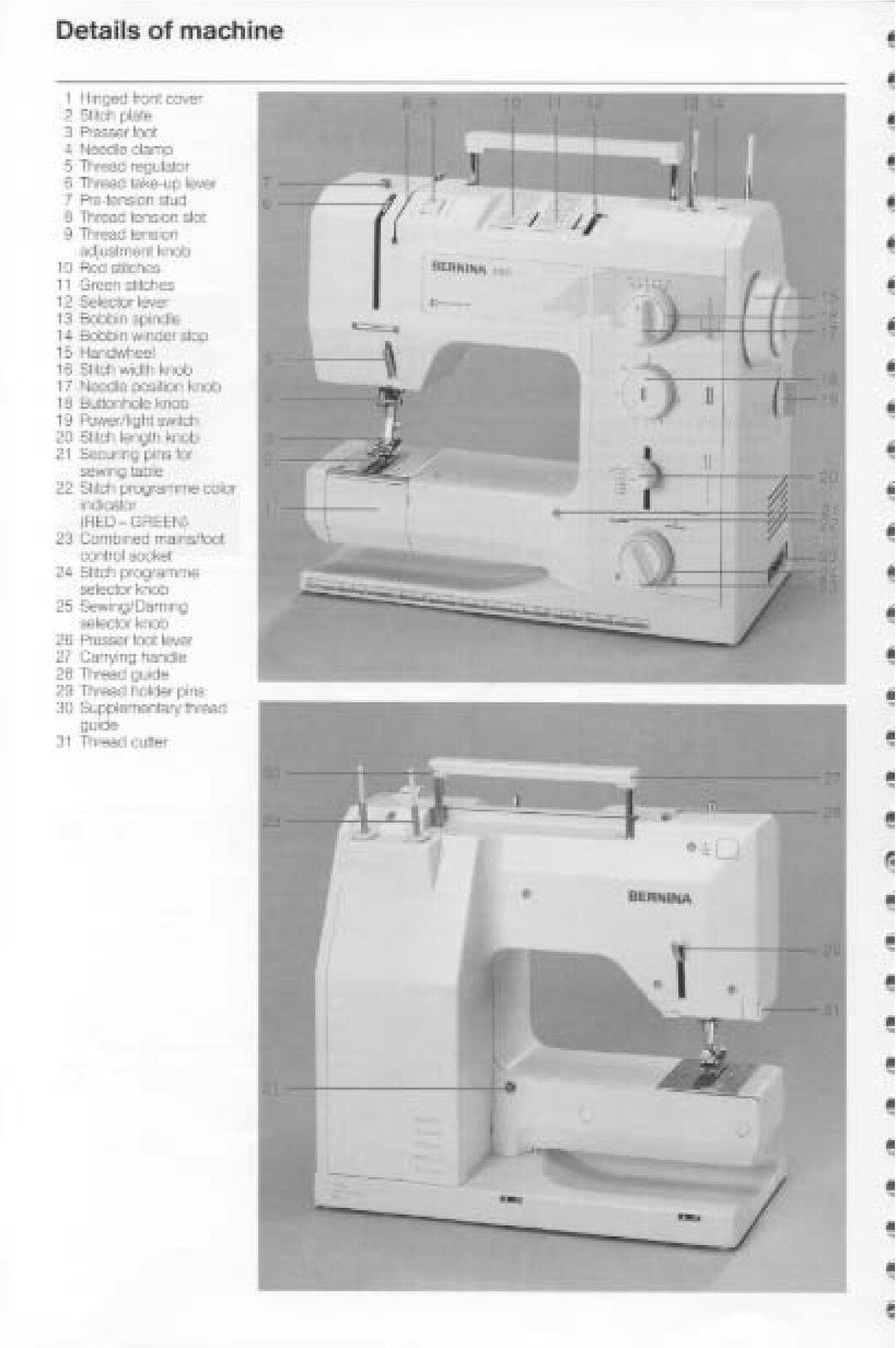 BERNINA 1001 Sewing Machine User Manual - STEEL WIRE BOUND - PROTECTIVE COVERS