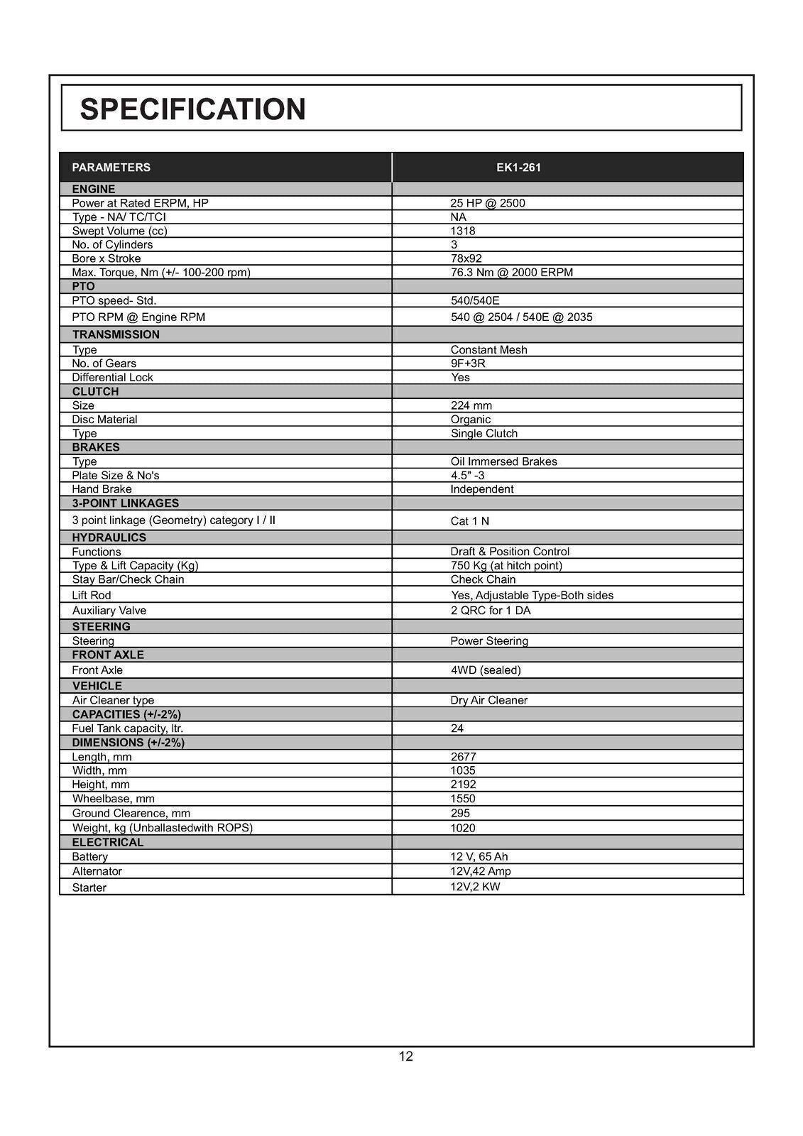 KUBOTA EK1-261 TRACTOR OPERATORS MANUAL - STEEL WIRE BOUND - PROTECTIVE COVERS