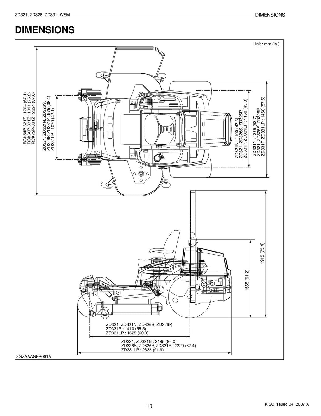 KUBOTA ZD321 ZD326 ZD331 WORKSHOP MANUAL -  STEEL WIRE BOUND - TOUGH COVERS