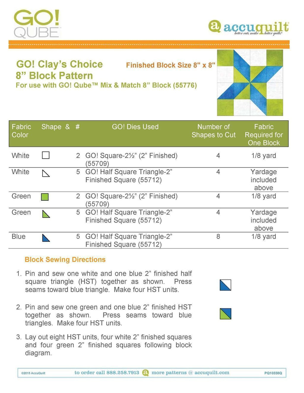 AccuQuilt Go! Qube Manual 8" 3-in-1: BLOCK, CORNERS & ANGLES, 433 PG  Wire Bound