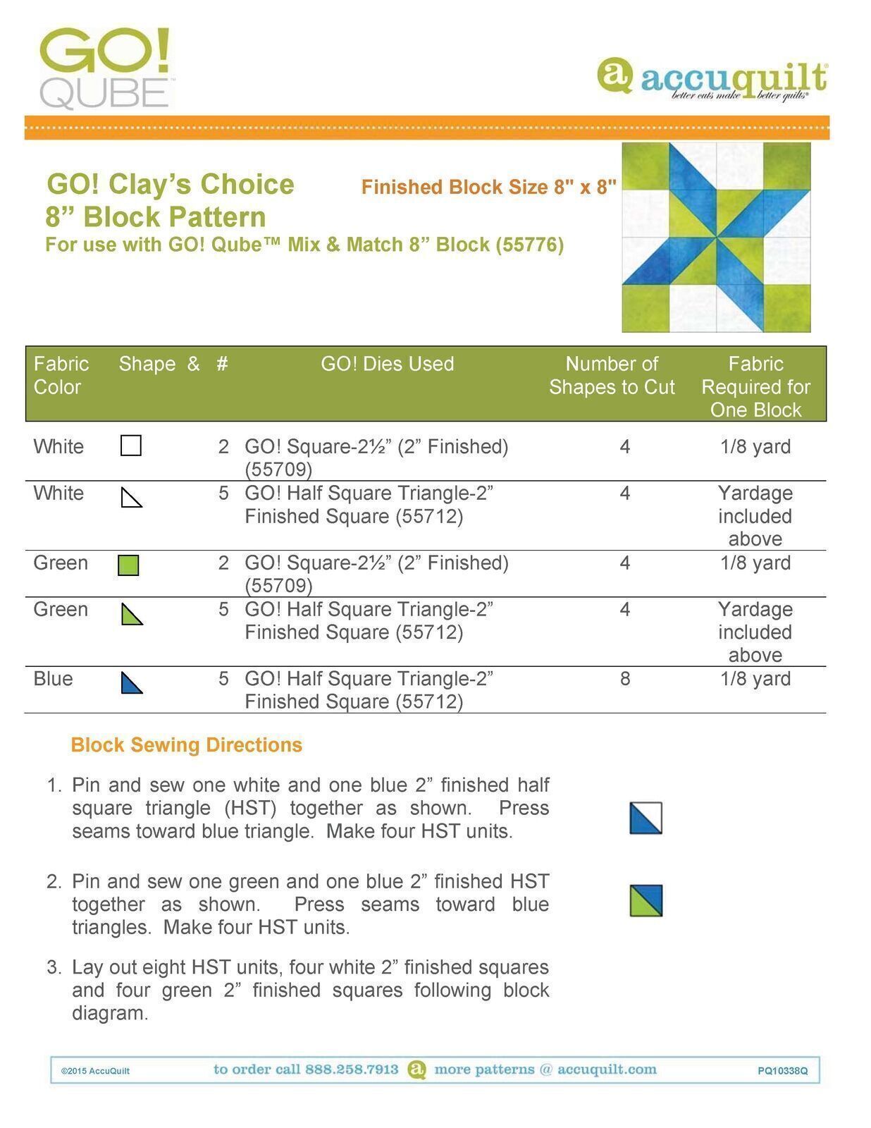 AccuQuilt Go! Qube Manual 8" 3-in-1: BLOCK, CORNERS & ANGLES, 433 PG  Wire Bound