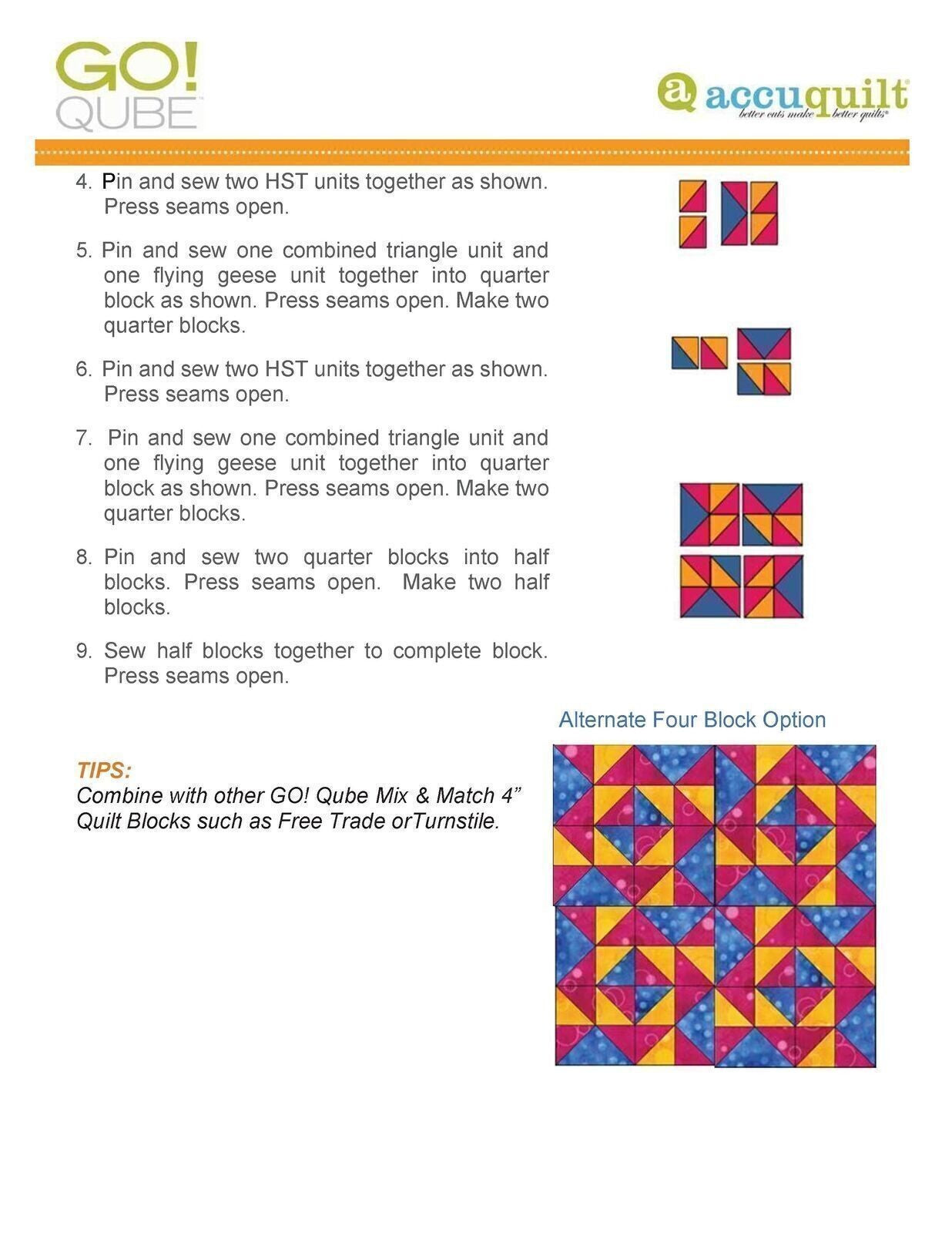 AccuQuilt Go! Qube Manual 4" 3-in-1: BLOCK, CORNERS & ANGLES, 432 PG  Wire Bound