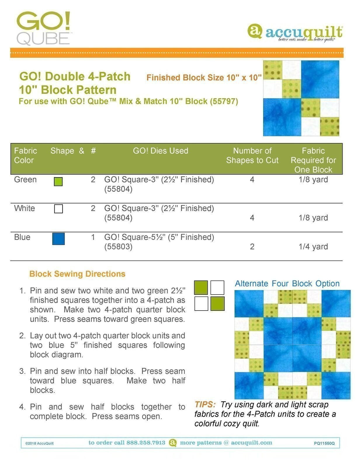 AccuQuilt Go! Qube Manual 10" 3-in-1: BLOCK, CORNERS & ANGLES, 434 PG Wire Bound