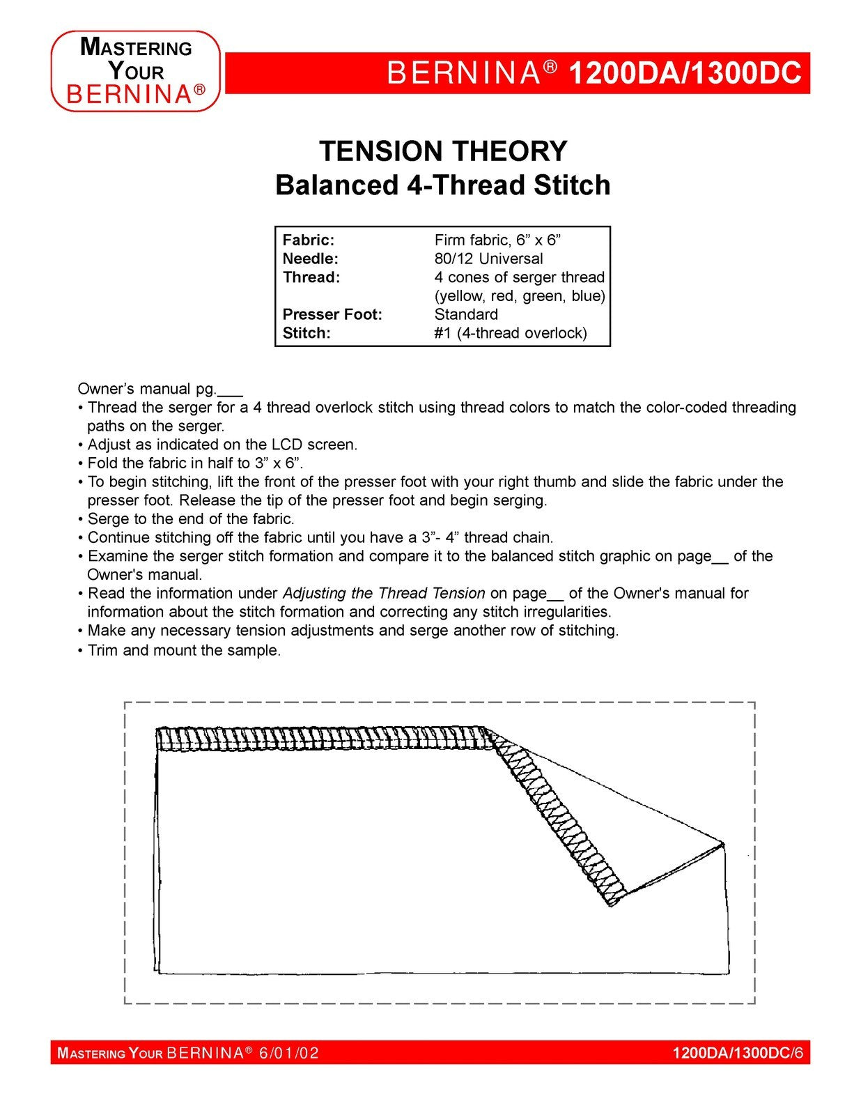 BERNINA 1200DA 1300DC Mastery Owners Workbook -  STEEL WIRE BOUND - TOUGH COVERS