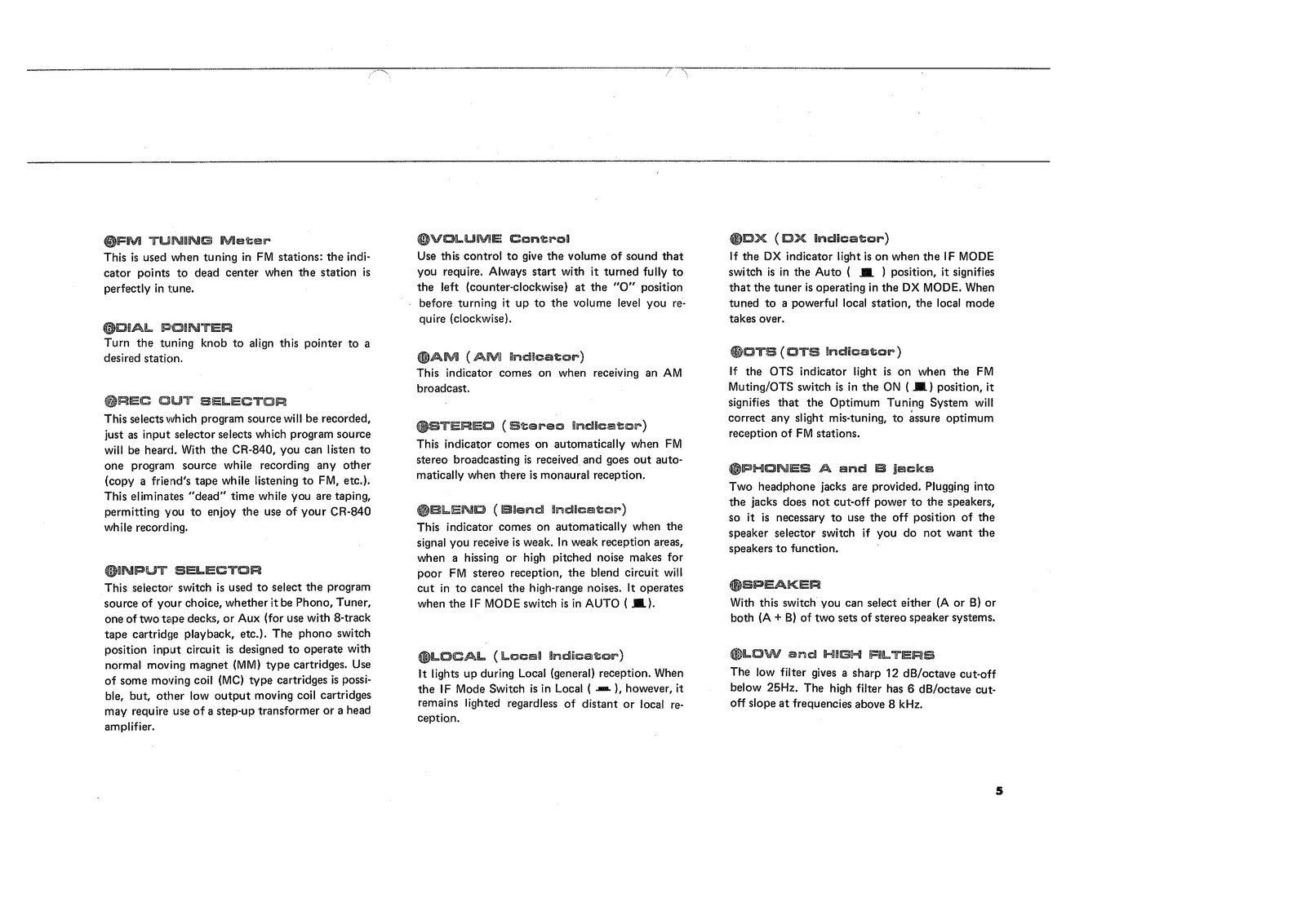 YAMAHA CR-840 OWNERS MANUAL - STEEL WIRE BOUND - PROTECTIVE COVERS
