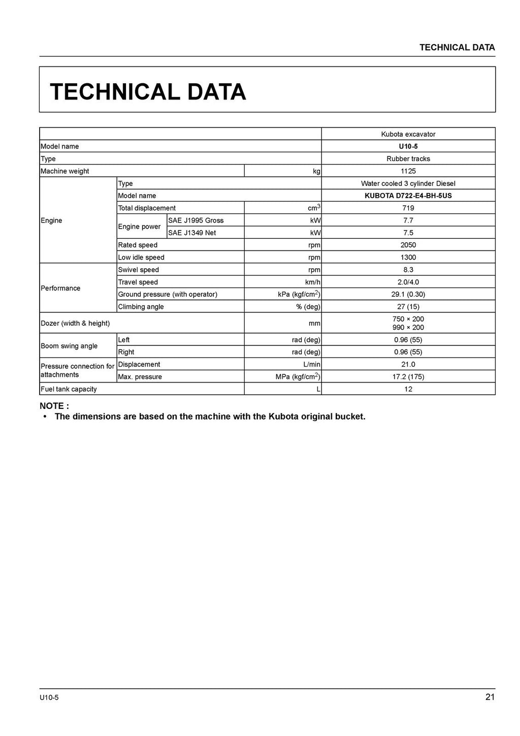 KUBOTA U 10-5 EXCAVATOR OPERATORS MANUAL - STEEL WIRE BOUND - PROTECTIVE COVERS