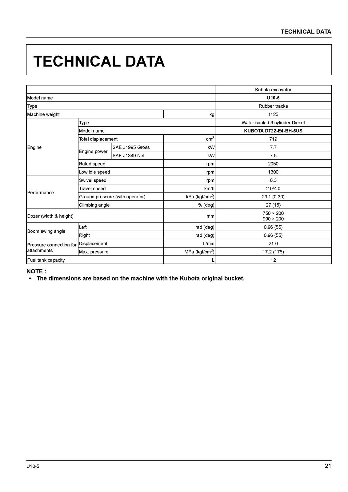 KUBOTA U 10-5 EXCAVATOR OPERATORS MANUAL - STEEL WIRE BOUND - PROTECTIVE COVERS