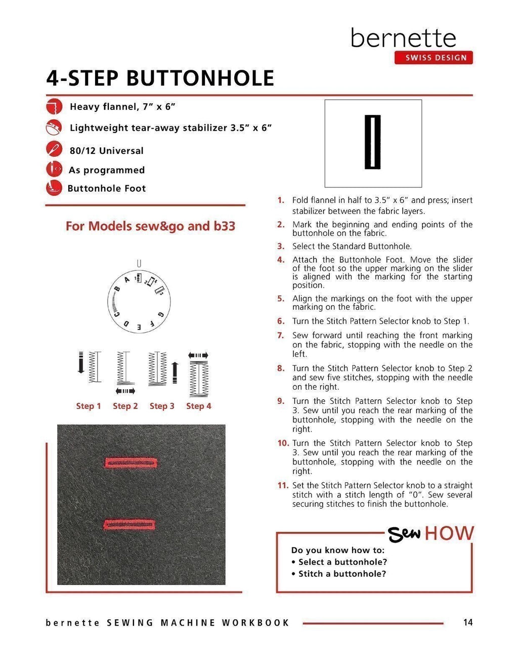 BERNINA Bernette Sew&Go B33 B35 B05 Sewing Machine Mastery Workbook - WIRE BOUND