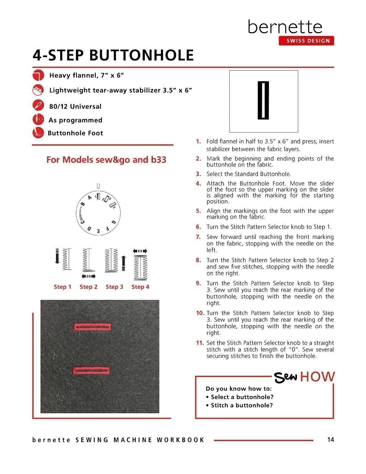 BERNINA Bernette Sew&Go B33 B35 B05 Sewing Machine Mastery Workbook - WIRE BOUND